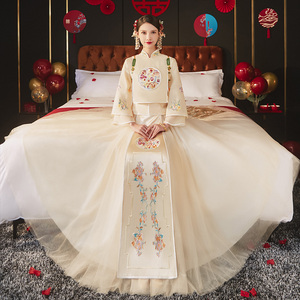 浅色秀禾服新娘结婚2021新款香槟色中式婚纱礼服敬酒服古风出阁服