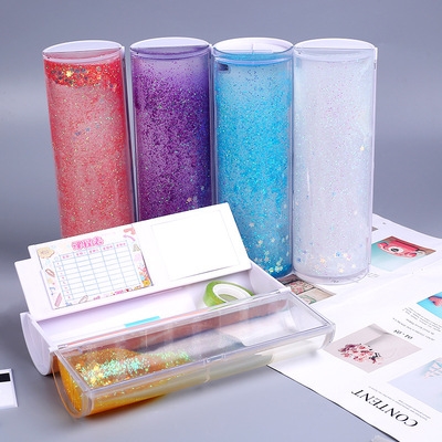 新百变好送网款流沙笔盒多功能网红圆柱体圆形文具笔 樱夜红 看.