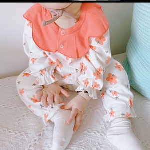 八个月宝宝春装长袖连体衣服纯棉开档新生女宝宝哈衣初生满月爬服