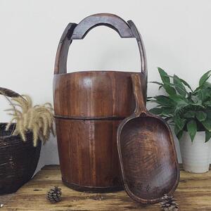 中式怀旧复古仿古手提实木小水桶老式传统老物件摆件古典影视道具