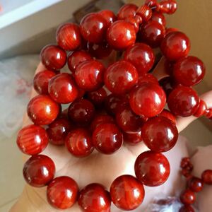 琥珀木手串北沉香红松明子把玩陈化老料手链珠子念珠红油满油全透