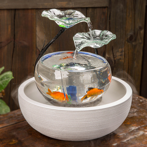 花长官鱼缸客厅小型生态桌面家用超白玻璃创意自循环流水族箱圆形