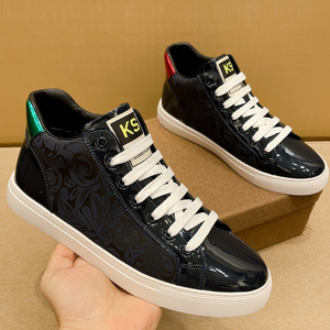秋冬爆款奢侈品ks高帮板鞋男欧货高端印花时尚藏蓝真皮休闲鞋男鞋
