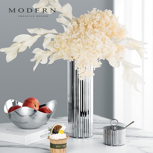 MODERN摩登条纹创意不锈钢花盆花器摆件居家客厅茶几插花装饰花瓶