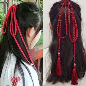 编发发饰长发带红丝带扎头发绑发红色汉服束发发带流苏头绳儿童