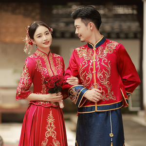 秀禾服情侣中式结婚礼服新郎龙凤褂男接亲敬酒服女冬季新娘回门服