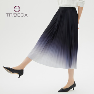 TRIBECA翠贝卡商场同款夏渐变简约百褶中长半身裙