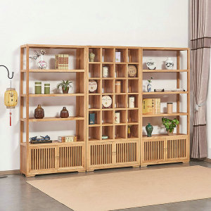 实木展示架茶叶架新品带灯北美橡木茶室会所茶饼架展柜多宝阁货架