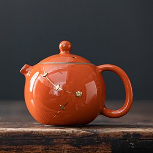 古焱汝窑泡茶壶单壶天青色煮茶壶锔钉中式复古陶瓷功夫茶具煮茶器