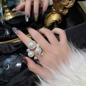 食指戒指女夸张大个性珍珠时尚ins潮小众设计简约轻奢高级感指环