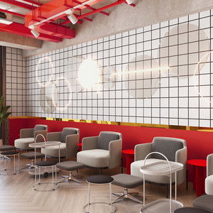 黑白格子墙纸商用网红奶茶店小吃店餐饮店装修墙面壁纸贴防水自粘