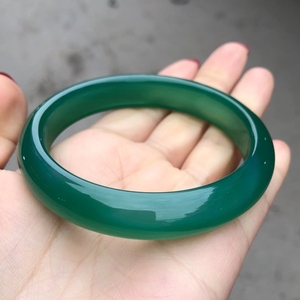 正品天然冰种玉石绿玉髓玛瑙手镯翡翠色扁条女时尚镯子配饰送证书