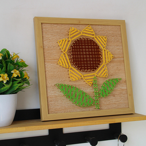 材料钉子手工向日葵绕线画diy成品毛线缠绕画课装饰画纱线弦丝