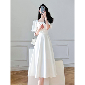 2024夏季新款女装收腰显瘦气质女神范平时可穿白色聚会礼服连衣裙