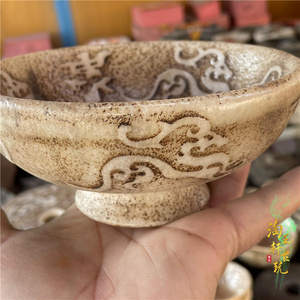 古玩玉器高古玉岫玉捡漏收藏仿汉白玉老玉雕刻老物件龙腾玉碗摆件