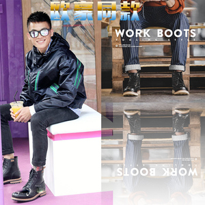 2021新款黑白禁区欧豪同款鞋子复古男英伦风中帮马丁靴秋冬百搭