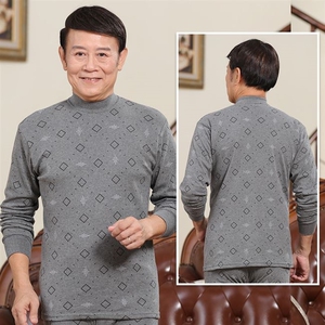保暖男单全棉中老年秋衣件上衣男士纯棉中领半高领棉毛衫老人内衣
