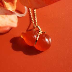 保山冰红河湾料葫芦吊坠项链18k金镶嵌款女天然原矿南红玛瑙带证