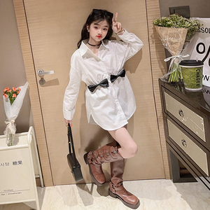 女童衬衣春秋款儿童秋装女孩秋季上衣女大童长袖衬衫蝴蝶结衬衫潮