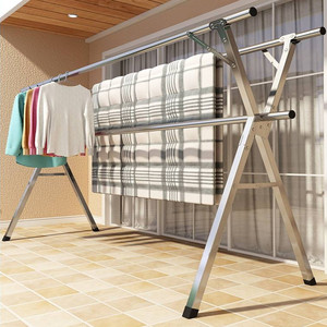 折叠晾衣架双杆挂衣架落地式可移动伸缩加厚婴儿晒衣架阳台晾晒架