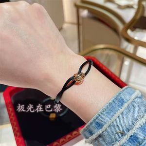代购cartier/卡地亚22新款trinity系列三环三色红绳手环18k金手链