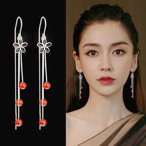 最新款s925纯银流苏花朵耳线长款日韩网红气质超仙耳饰耳环耳坠女