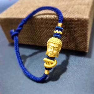 黄金3d硬金双面佛头手绳男女足金999如来佛佛祖编织手链纯金手串