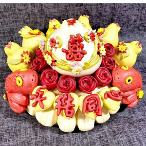 胶东面食威海金穗朵结婚盆鱼婚宴喜饽饽山东大馒头包订婚花馍花糕