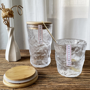 日式冰川杯带盖高级感耐热玻璃茶水杯ins饮料杯子颜值威士忌酒杯