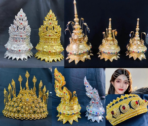 出租泰国王妃宝塔皇冠发圈金色镶钻舞蹈头饰民族手饰发簪子写真服