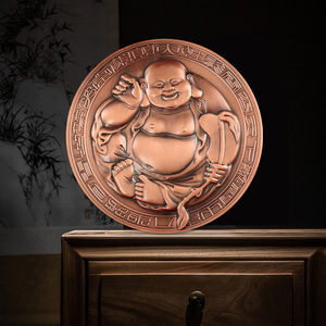 圆形摆件精雕图弥勒佛工艺品礼盒装家用摆件浮雕图纯铝佛雕刻画图