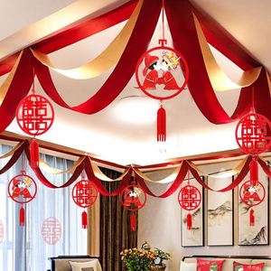 婚房拉花吊顶结婚彩带彩条屋顶婚礼装饰天花板室内客厅卧室波浪旗