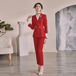 高端2021年会主持女正装套装职业装红色西装商务会议接待职业西服