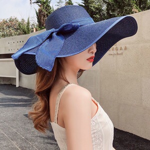 大沿草帽女海边出游沙滩帽夏季新款网纱边大沿遮阳帽女士防晒凉帽