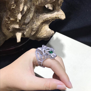 cartier/卡地亚戒指18k玫瑰金豹头镂空满天星男女情侣对戒钻戒
