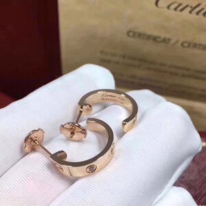 cartier/卡地亚耳钉18k玫瑰金love无钻c型百搭女士耳环