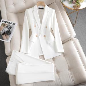 韩国西装套装女2024新款春秋气质女神范职业装白色休闲西服两件套