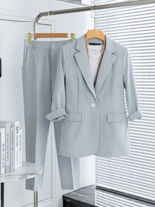 韩国七分袖西装套装女夏季薄款高级感气质职业正装小个子休闲西服