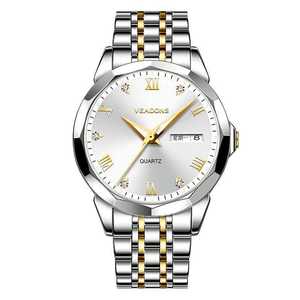 威顿瑞士正品名牌非机械男士手表简约商务防水双日历精钢带石英腕