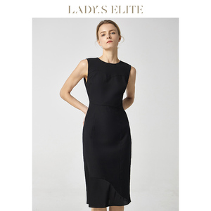 LadySElite黑色西装连衣裙女春夏新款优雅圆领职业工作裙通勤裙子