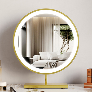 不锈钢led带灯化妆镜桌面台式补光网红ins大号圆镜美妆镜梳妆台镜