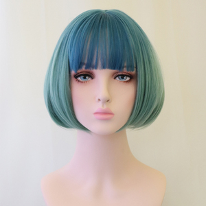 空气全女渐变蓝绿款式假短发二次元减头刘海龄发套学生脸头假发收