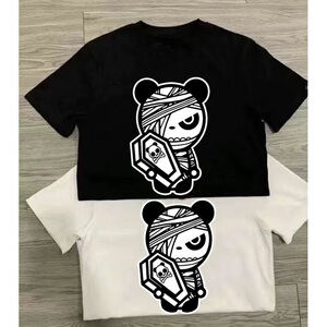 纯棉暴力熊猫短袖t恤男女款网红同款社会小伙情侣装半袖潮牌