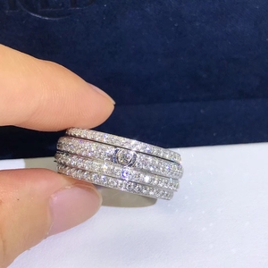 piaget伯爵满钻戒指纯18白金玫瑰金镶钻四圈钻三排钻旋转转运戒指