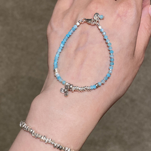 希福天然天河石进口泰国手工银泰银手链淡水珍珠原创手作粉蓝花瓣