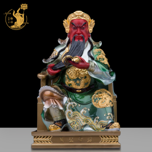 关圣帝君神像铜彩绘坐关公关二爷关羽武财神像店铺开业客厅摆件
