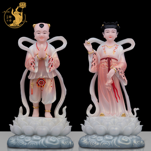 金童玉女神像汉白玉善财童子善财龙女左右护法像客厅寺庙供奉摆件