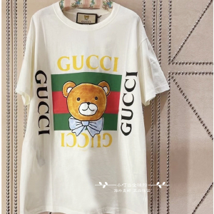 香港直邮gucci古驰t恤男女同款字母卡通腰带小熊套头短袖正品代购