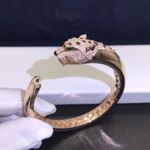 cartier/卡地亚豹子手镯18k玫瑰金窄版半钻满钻豹头男女手镯