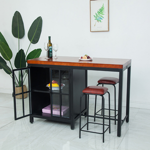 厨房中岛台餐边柜实木料理台置物桌操作台铁艺吧台家用乡村备餐
